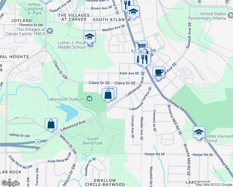 map of restaurants, bars, coffee shops, grocery stores, and more near 133 Hillside Avenue Southeast in Atlanta