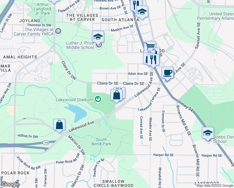 map of restaurants, bars, coffee shops, grocery stores, and more near 1864 Shadydale Avenue Southeast in Atlanta