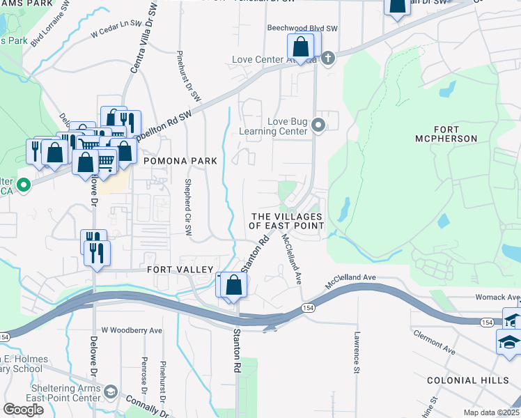 map of restaurants, bars, coffee shops, grocery stores, and more near 97 Bayrose Circle in Atlanta