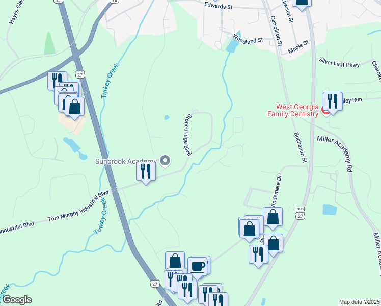 map of restaurants, bars, coffee shops, grocery stores, and more near 319 Stonebridge Boulevard in Bremen