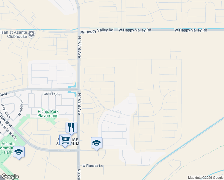 map of restaurants, bars, coffee shops, grocery stores, and more near West Sand Hills Road in Surprise