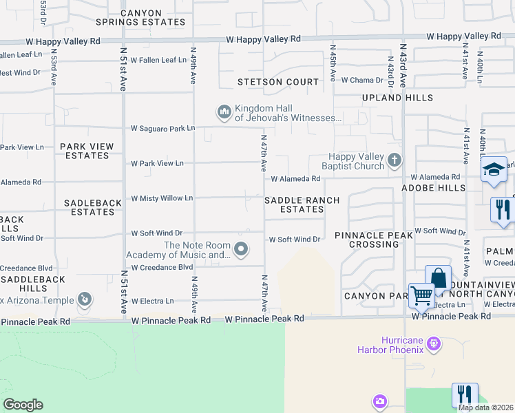 map of restaurants, bars, coffee shops, grocery stores, and more near 4662 West Mariposa Grande Lane in Glendale