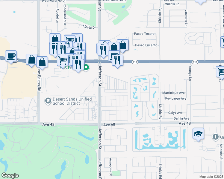 map of restaurants, bars, coffee shops, grocery stores, and more near Seagull in Indio