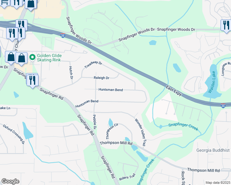map of restaurants, bars, coffee shops, grocery stores, and more near 4762 Huntsman Bend in Decatur