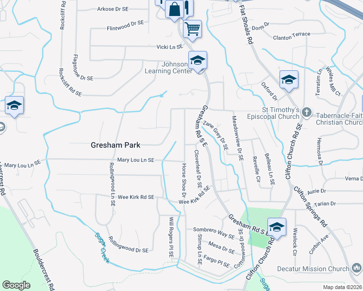 map of restaurants, bars, coffee shops, grocery stores, and more near 2835 Horse Shoe Drive in Atlanta