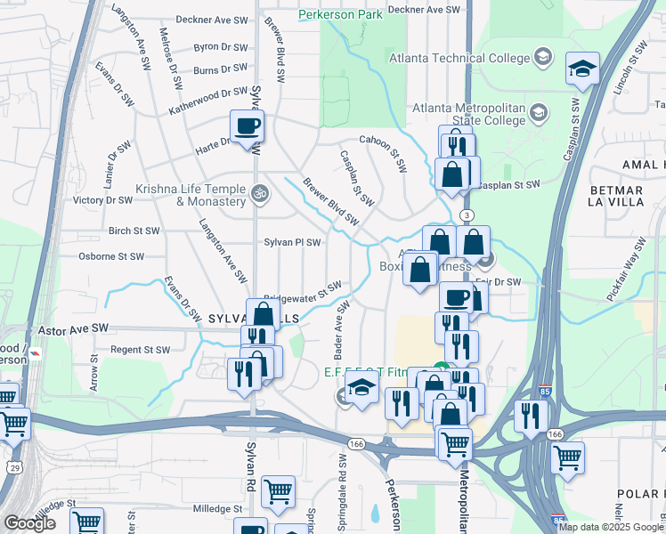 map of restaurants, bars, coffee shops, grocery stores, and more near 1877 Lisbon Drive Southwest in Atlanta
