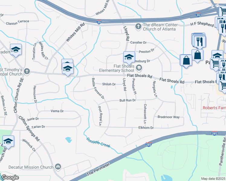 map of restaurants, bars, coffee shops, grocery stores, and more near 2827 Vicksburg Court in Decatur