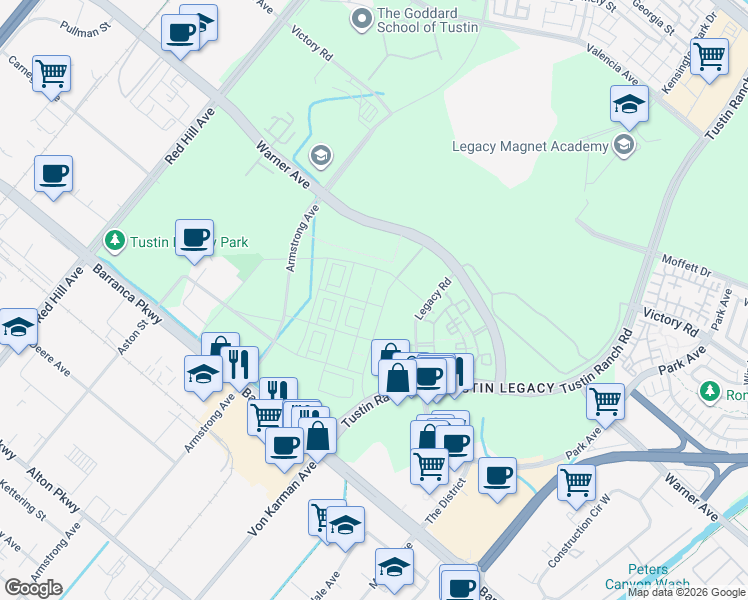 map of restaurants, bars, coffee shops, grocery stores, and more near Tustin Ranch in Irvine