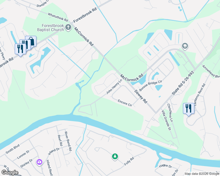 map of restaurants, bars, coffee shops, grocery stores, and more near 240 Clovis Circle in Myrtle Beach