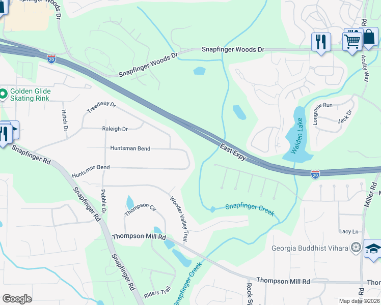 map of restaurants, bars, coffee shops, grocery stores, and more near 4653 Huntsman Bend in Decatur