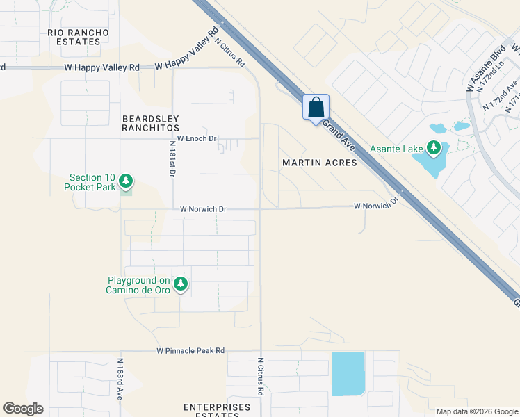 map of restaurants, bars, coffee shops, grocery stores, and more near 17901 West Norwich Drive in Surprise