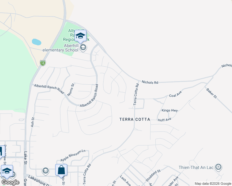 map of restaurants, bars, coffee shops, grocery stores, and more near 4165 Myrtle Street in Lake Elsinore