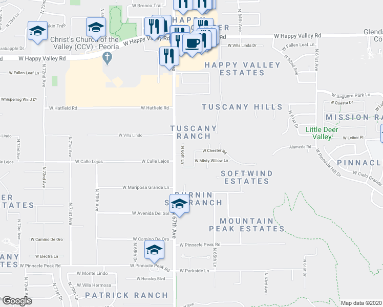 map of restaurants, bars, coffee shops, grocery stores, and more near 23852 North 66th Avenue in Glendale