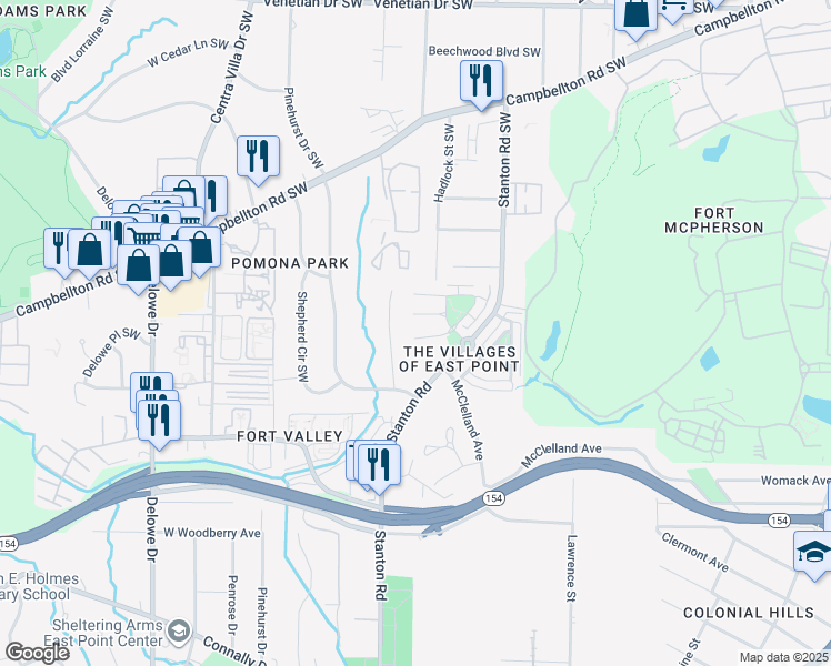 map of restaurants, bars, coffee shops, grocery stores, and more near 97 Bayrose Circle in Atlanta