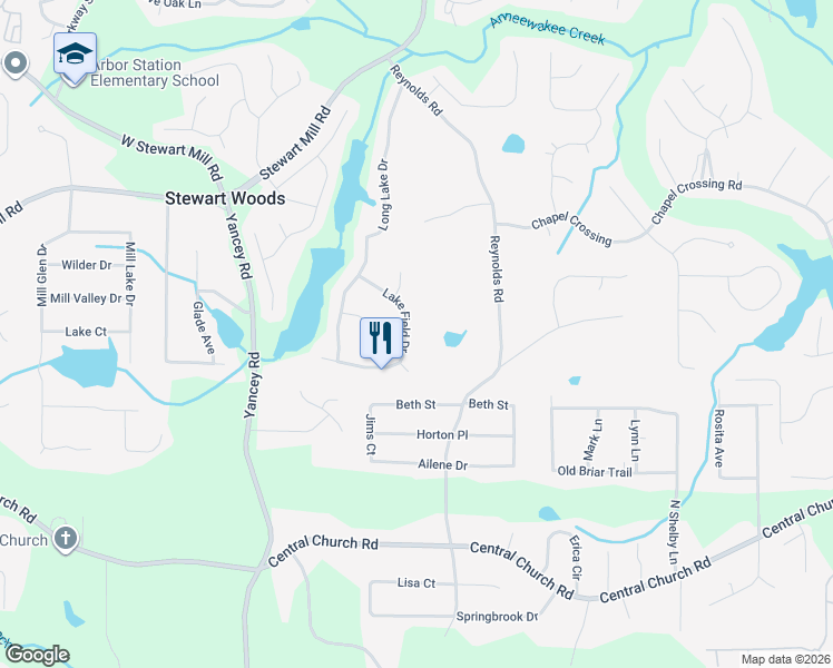 map of restaurants, bars, coffee shops, grocery stores, and more near 5060 Lake Field Drive in Douglasville