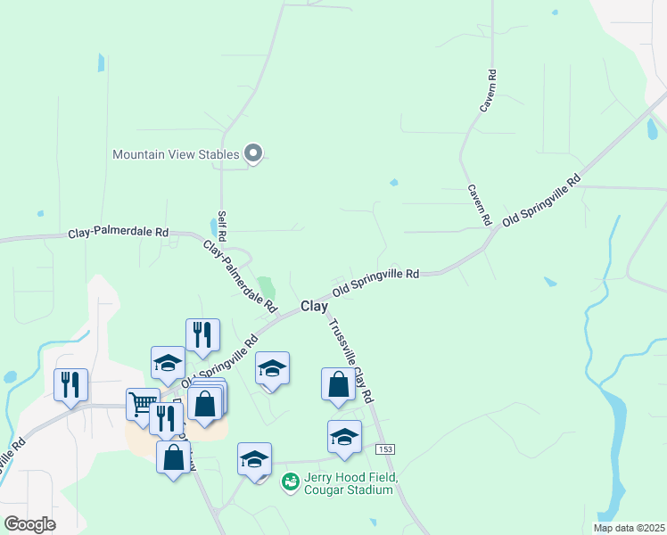 map of restaurants, bars, coffee shops, grocery stores, and more near 6824 Old Springville Road in Trussville