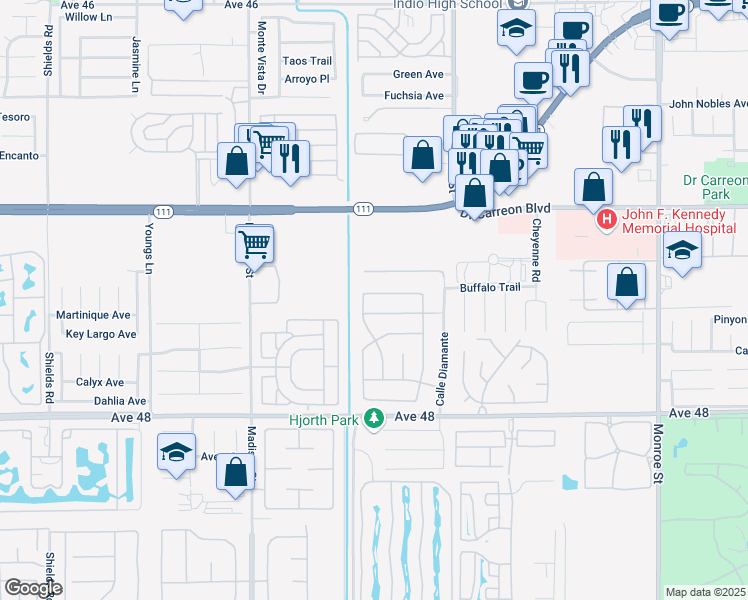 map of restaurants, bars, coffee shops, grocery stores, and more near 81341 Avenida Alamitos in Indio