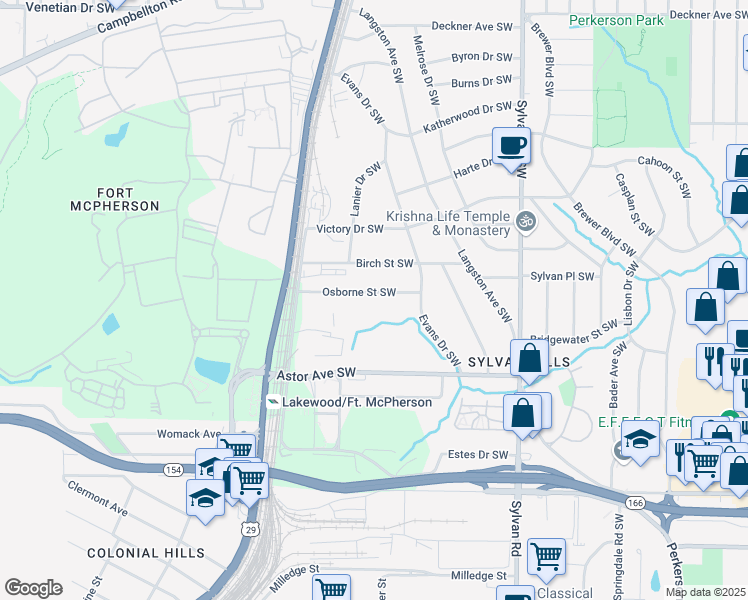 map of restaurants, bars, coffee shops, grocery stores, and more near 1110 Osborne Street Southwest in Atlanta