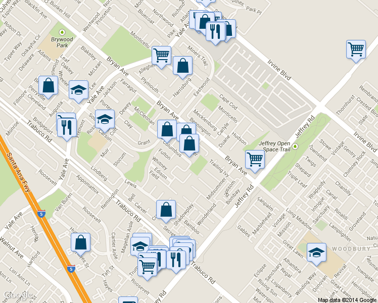 map of restaurants, bars, coffee shops, grocery stores, and more near 4 Columbus in Irvine