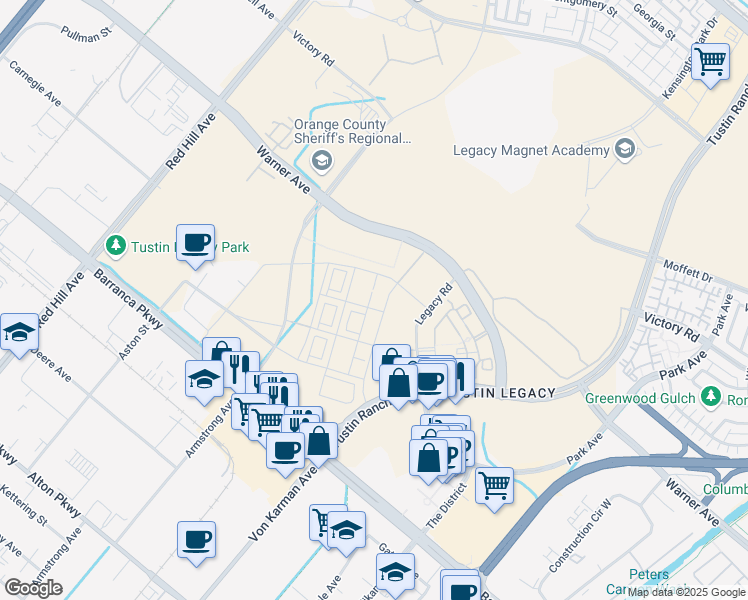 map of restaurants, bars, coffee shops, grocery stores, and more near Tustin Ranch in Irvine