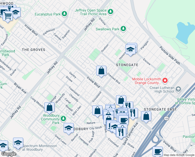 map of restaurants, bars, coffee shops, grocery stores, and more near 23 Mayfair in Irvine