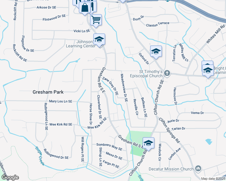 map of restaurants, bars, coffee shops, grocery stores, and more near 2890 Gresham Road South East in Atlanta