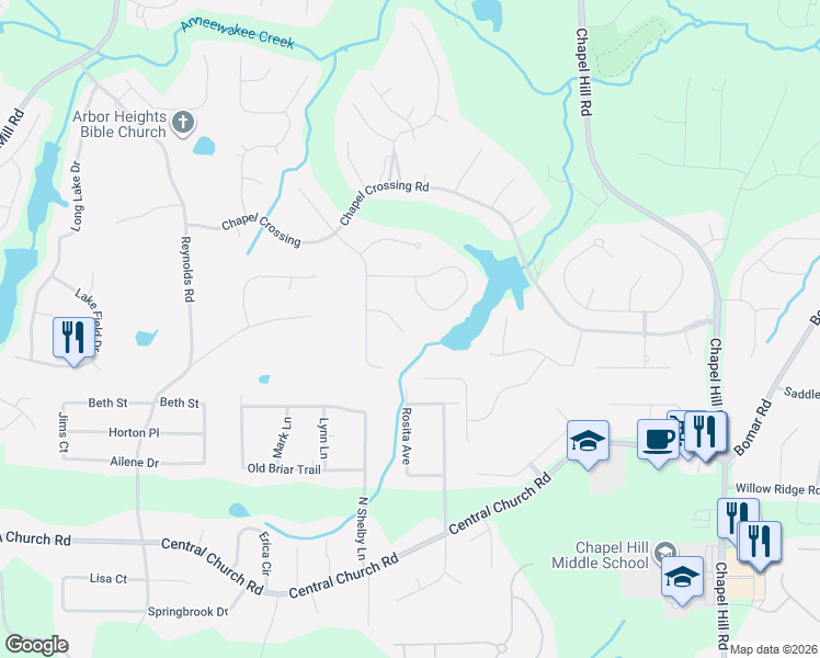 map of restaurants, bars, coffee shops, grocery stores, and more near 5015 Lake Hollow in Douglasville