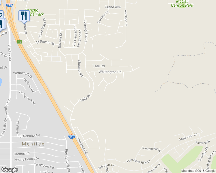 map of restaurants, bars, coffee shops, grocery stores, and more near 28718 Woodchester Way in Menifee