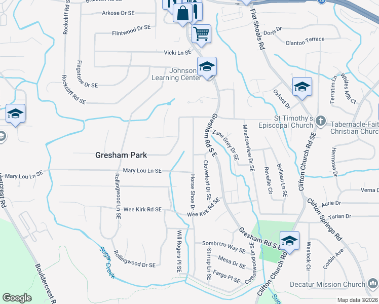 map of restaurants, bars, coffee shops, grocery stores, and more near 2829 Horse Shoe Drive in Atlanta
