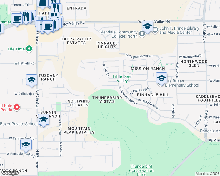 map of restaurants, bars, coffee shops, grocery stores, and more near 6124 West Alameda Road in Glendale
