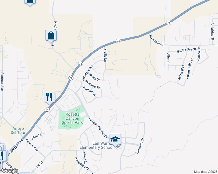 map of restaurants, bars, coffee shops, grocery stores, and more near in Lake Elsinore