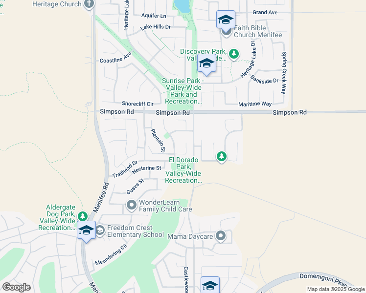map of restaurants, bars, coffee shops, grocery stores, and more near 28687 Acanthus Court in Menifee