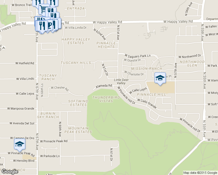 map of restaurants, bars, coffee shops, grocery stores, and more near 6124 West Alameda Road in Glendale