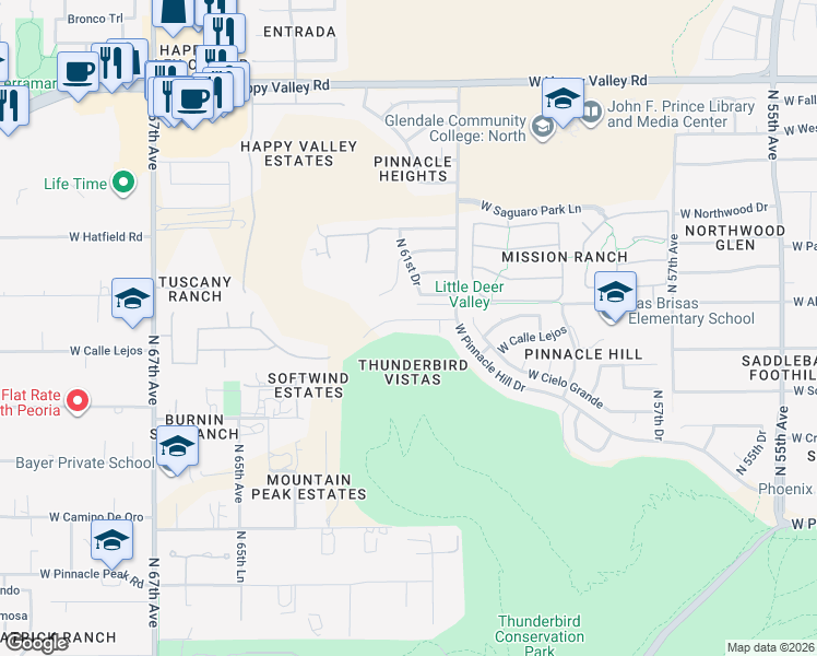 map of restaurants, bars, coffee shops, grocery stores, and more near 6124 West Alameda Road in Glendale
