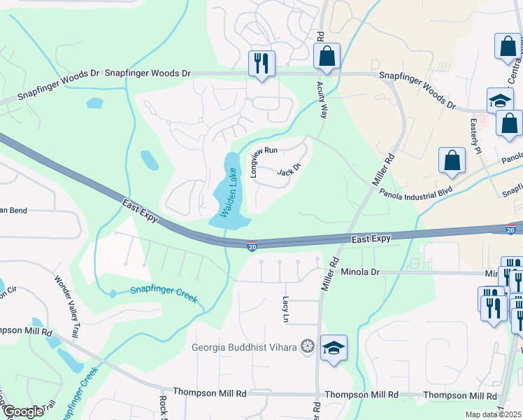 map of restaurants, bars, coffee shops, grocery stores, and more near 2796 Lakeview Walk in Decatur