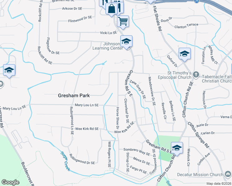 map of restaurants, bars, coffee shops, grocery stores, and more near 2829 Horse Shoe Drive in Atlanta