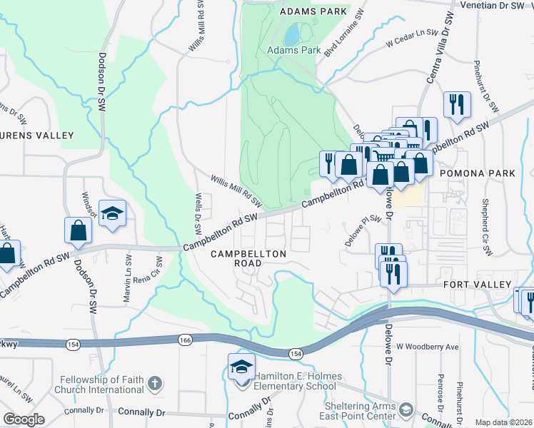 map of restaurants, bars, coffee shops, grocery stores, and more near 1782-1826 Willis Mill Road Southwest in Atlanta