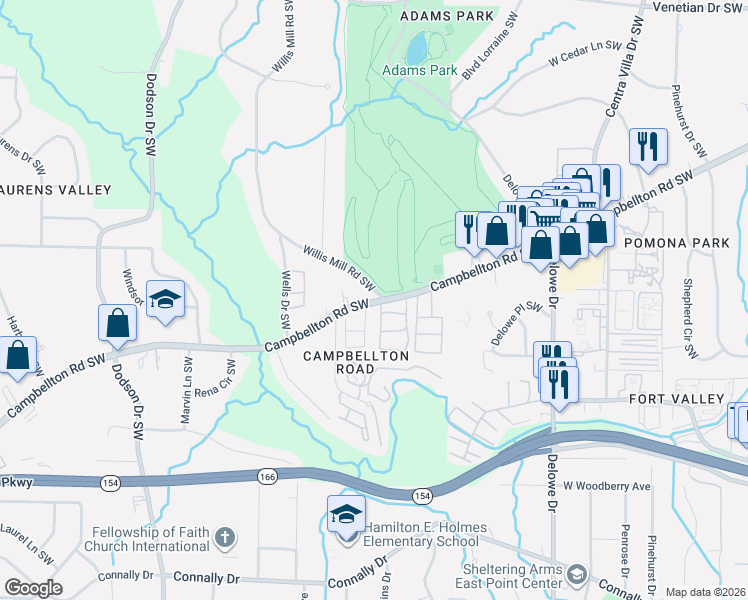 map of restaurants, bars, coffee shops, grocery stores, and more near 1826 Willis Mill Road Southwest in Atlanta