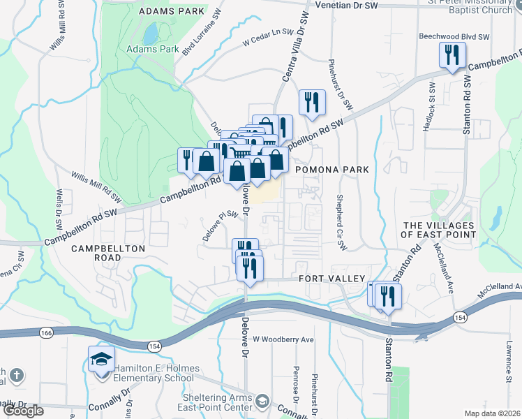 map of restaurants, bars, coffee shops, grocery stores, and more near 2052 Campbellton Road Southwest in Atlanta