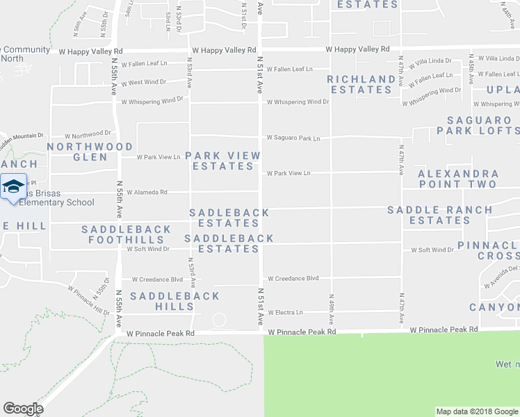 map of restaurants, bars, coffee shops, grocery stores, and more near 24022 North 51st Avenue in Glendale