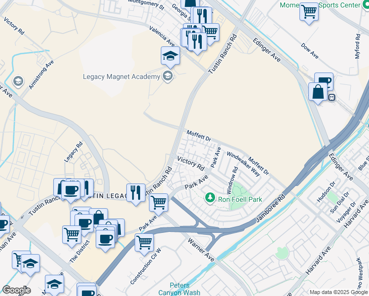 map of restaurants, bars, coffee shops, grocery stores, and more near 311 Lodestar in Tustin
