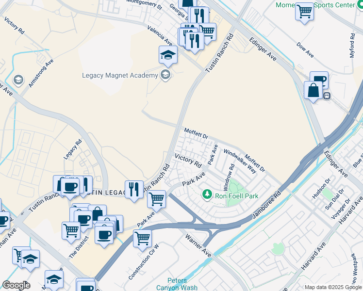 map of restaurants, bars, coffee shops, grocery stores, and more near 311 Lodestar in Tustin