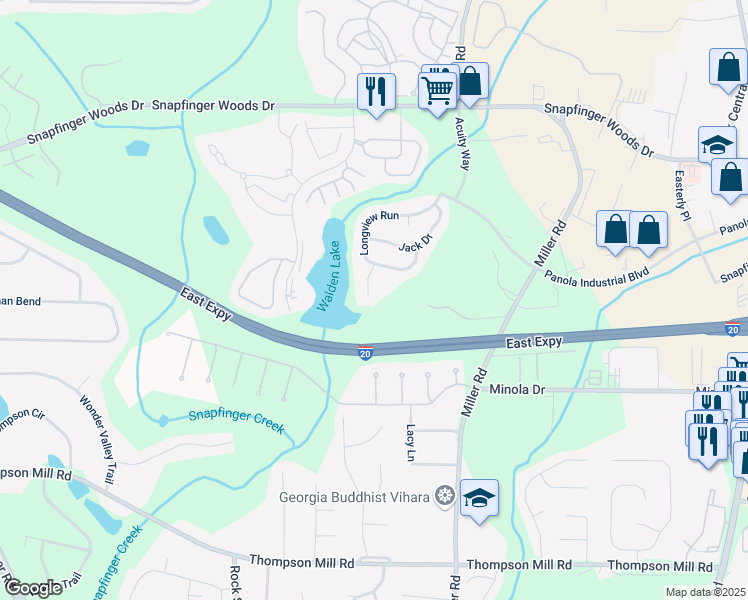 map of restaurants, bars, coffee shops, grocery stores, and more near 2796 Lakeview Walk in Decatur