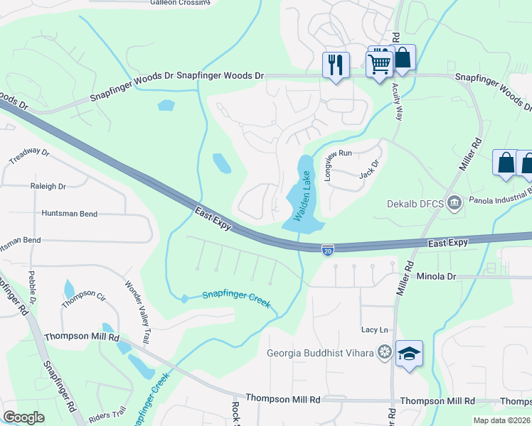 map of restaurants, bars, coffee shops, grocery stores, and more near 2930 Snapfinger Manor in Decatur