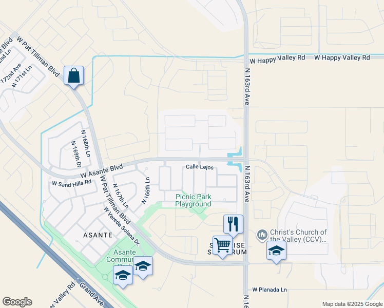 map of restaurants, bars, coffee shops, grocery stores, and more near 16533 West Charlotte Drive in Surprise