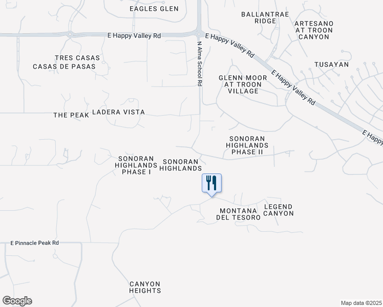 map of restaurants, bars, coffee shops, grocery stores, and more near 24200 North Alma School Road in Scottsdale