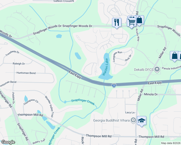 map of restaurants, bars, coffee shops, grocery stores, and more near 2930 Snapfinger Manor in Decatur