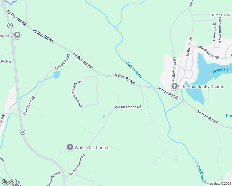 map of restaurants, bars, coffee shops, grocery stores, and more near 2300 Pinetree Lane Northeast in Conyers