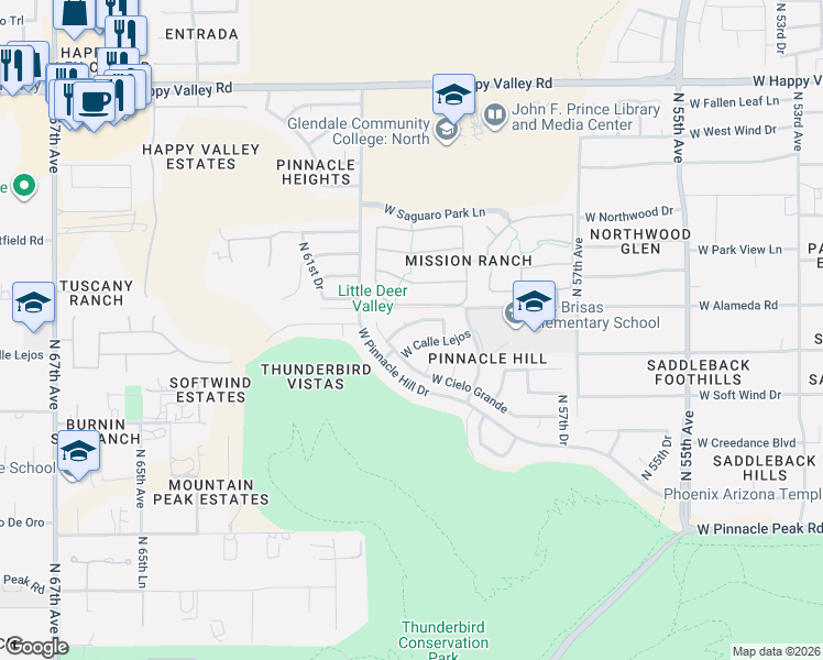 map of restaurants, bars, coffee shops, grocery stores, and more near 5976 West Alameda Road in Glendale