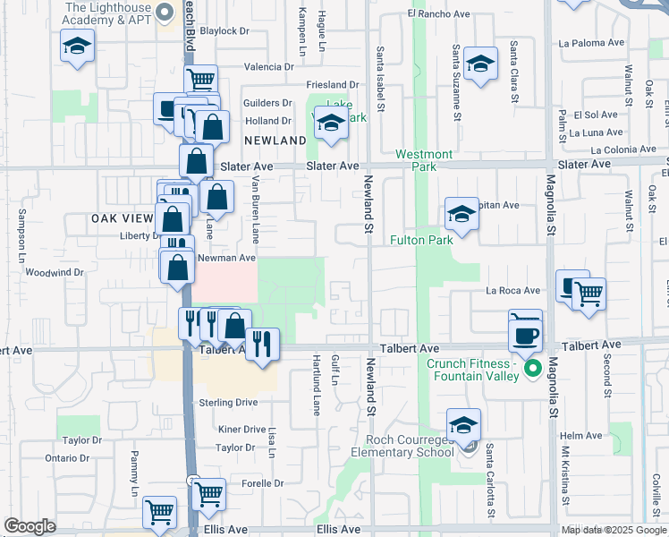 map of restaurants, bars, coffee shops, grocery stores, and more near 8372 El Arroyo Drive in Huntington Beach